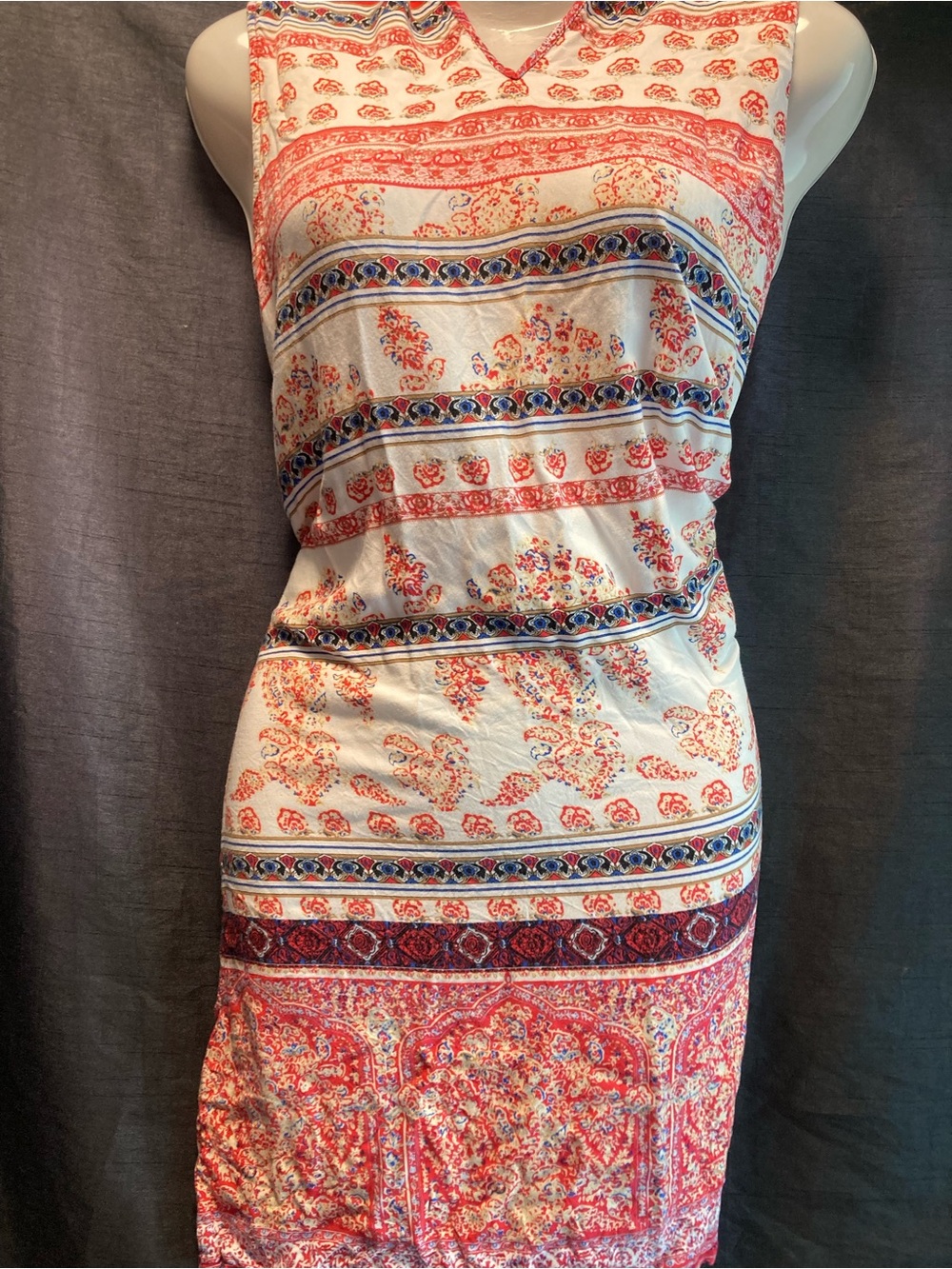 TWIK Boho Red Tribal Print Cutout Bodycon Midi Dress Women’s L
